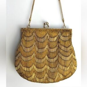 Vintage Walborg Gold Beaded Evening Bag 1950s Scallop Clutch Art Deco
